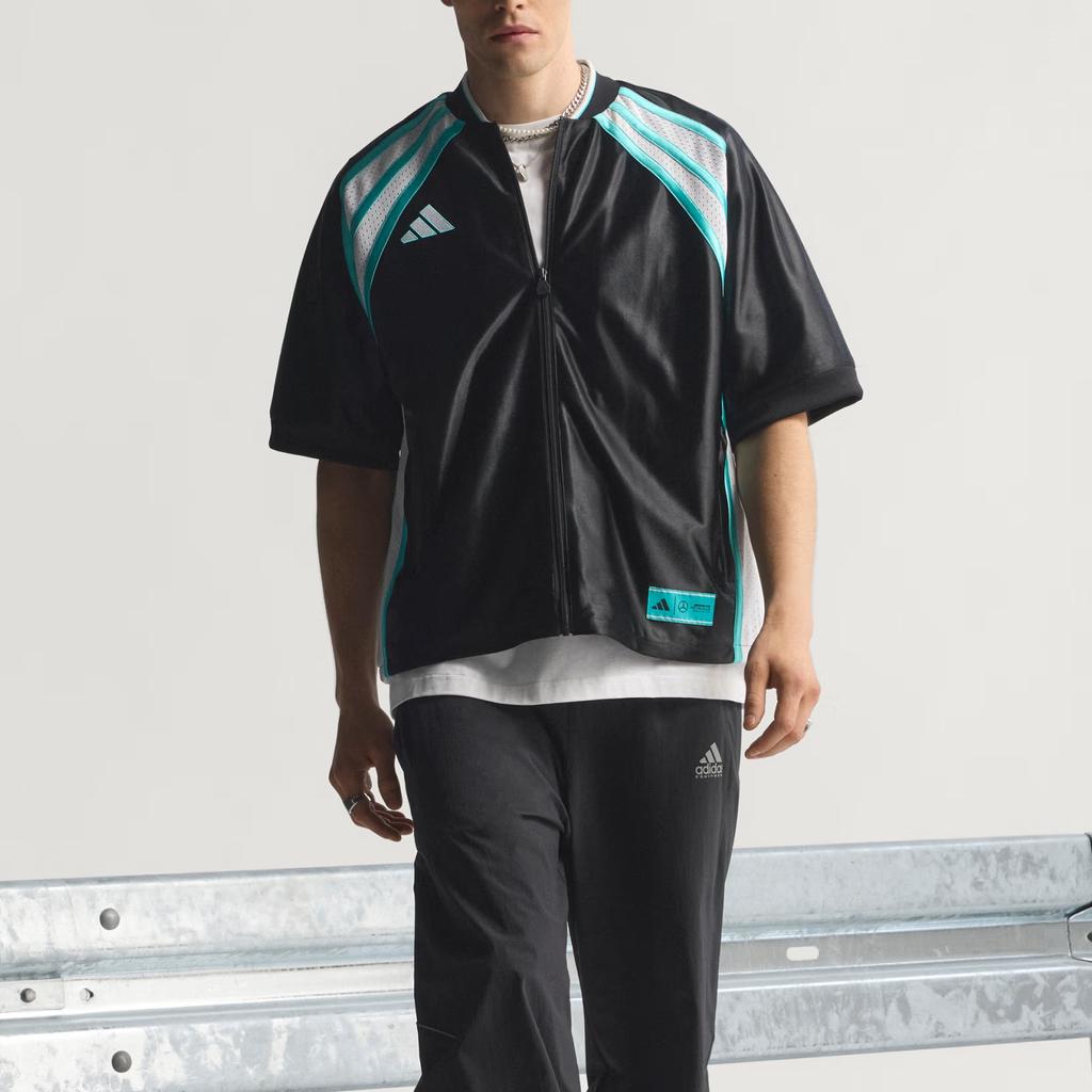 adidas Mercedes - Amg Fw25 Motorsport Petronas Formula One Team Las Vegas Knitted Loose Fit Zip Short Sleeve Baseball Shirt Men Tops KG4743