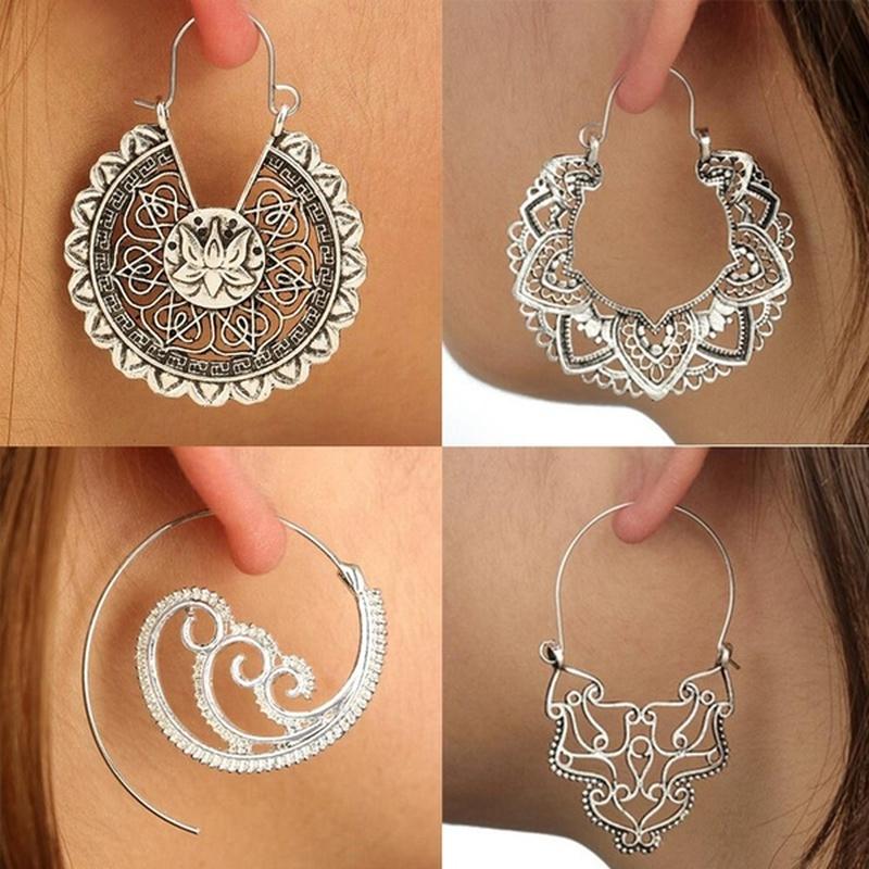 Boho Lotus Earrings For Women Jewelry Ethnic Long Zinc Alloy Drop Earrings Enamel Vintage Earrings