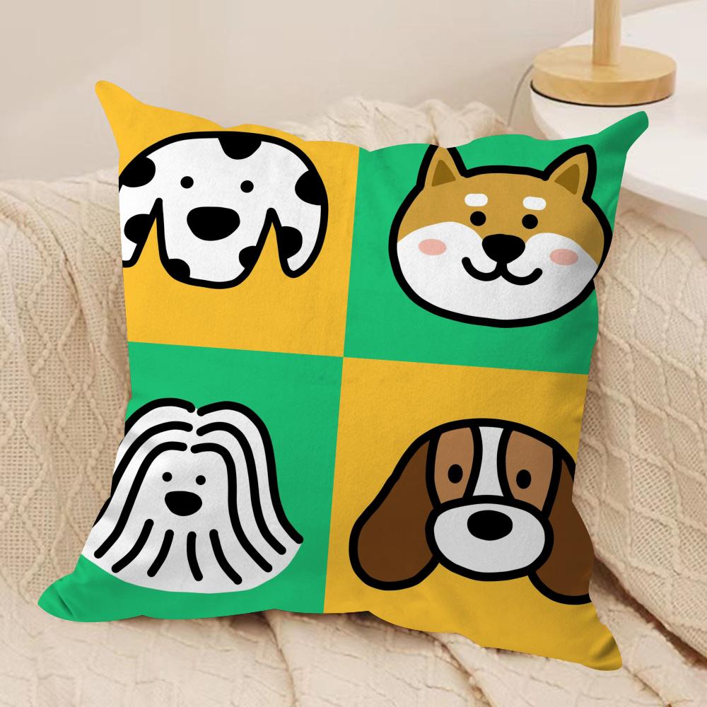 Cartoon Simple Cute Dog Cushion Cover Soft Plush Fabric DoubleSided Printed Cushion Covers for All Seasons Home Decor