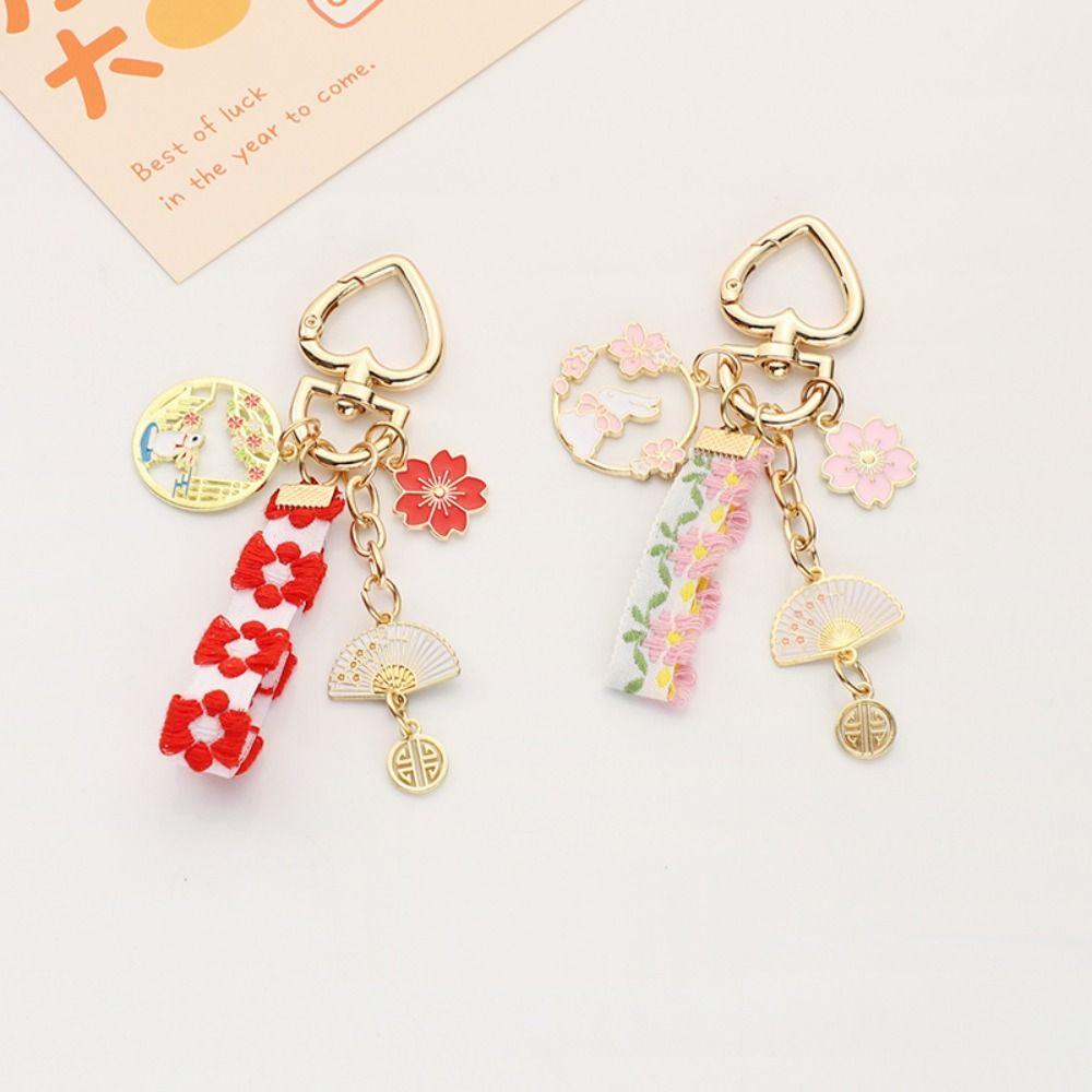 Fan Kawaii Cartoon Women Backpack Decor Floral Zinc Zinc Alloy Keyring Korean Style Pendant Rabbit Keychain
