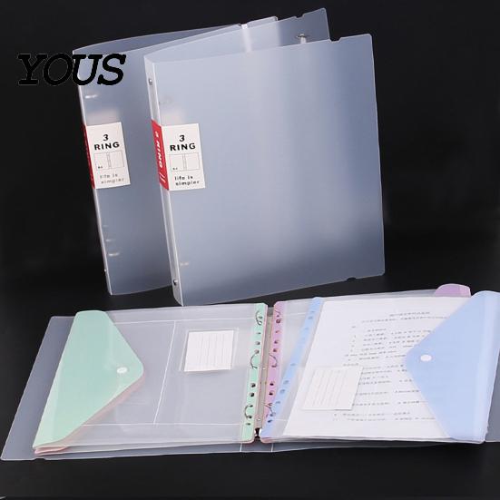 11-hole Binder Document Bag 11 Hole Expandable Folders for 2/3/4 Ring Pouch, Plastic Envelopes Soft Color File Organizers Pocket with Snap