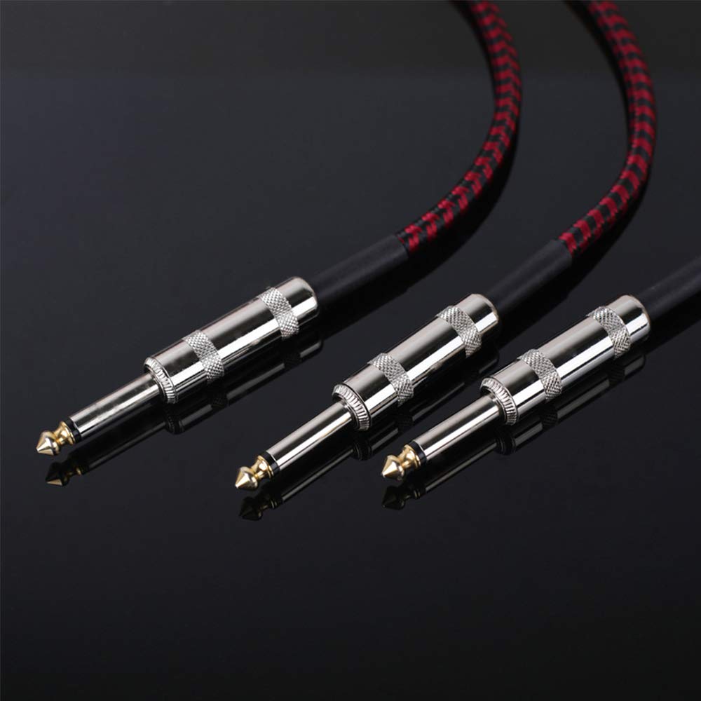 BESTU Guitar Shielded Cable, 3m, for GuitarBassElectronic DrumsDrums, 6.35mm, Noise Cancelling, Professional Cable, Braided, Straight-to-L-shaped, 3m