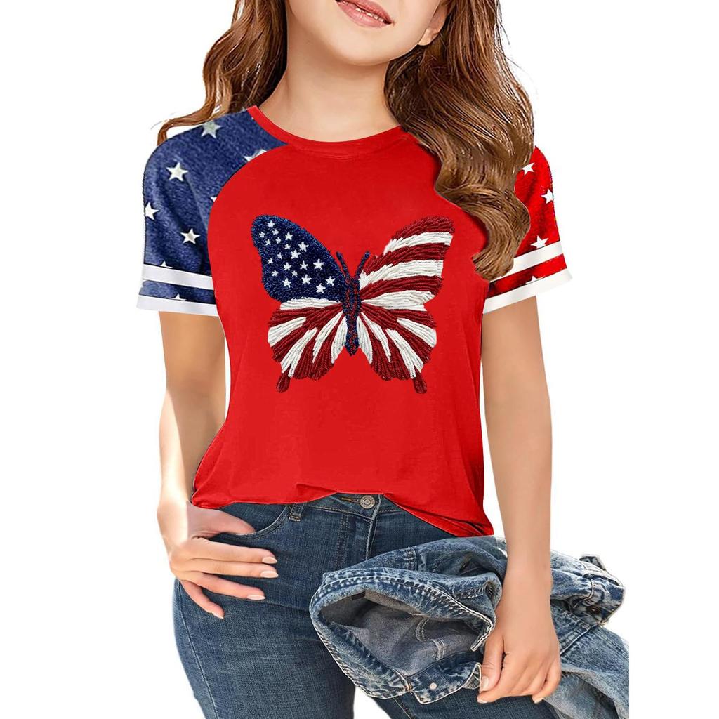 Women's Casual Short Sleeve Crew Neck T-Shirt Independence Day Print Raglan Sleeve Lightweight Cotton Blend Top for Summer