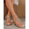 Women's Spring and Summer Flat Pinch-foot Rhinestone Comfortable Beach Sandals with Soft Slippers