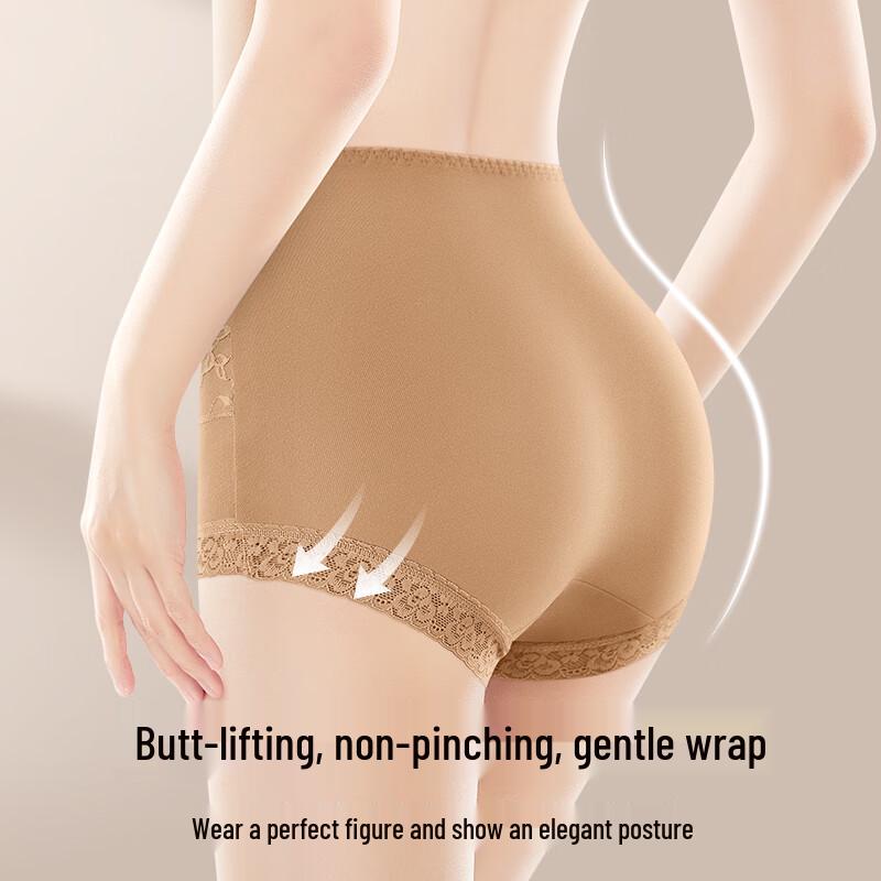 Women's High-Waist Lace Tummy Control Briefs with Antibacterial Cotton Crotch