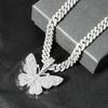 Men Women Hip Hop Iced Out Bling Butterfly Pendant Necklace with 9mm Miami Cuban Chain Hip Hop Necklaces Fashion Charm Jewelry