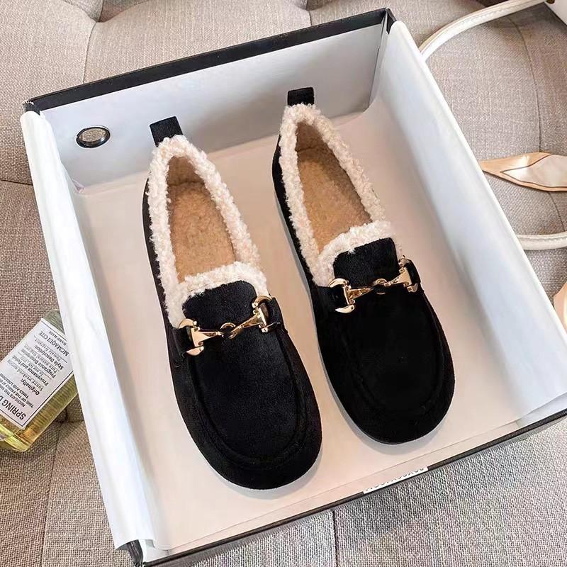 Casual Warm Fluffy Shoes Women's 2025 New Autumn and Winter Velvet Cotton Shoes, Non-slip One-pedal Loafers