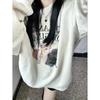 Silver Fox Velvet Pure Cotton Women's Retro Cat Print Sweatshirt - Round Neck, Loose Fit, Autumn Winter Casual Style.
