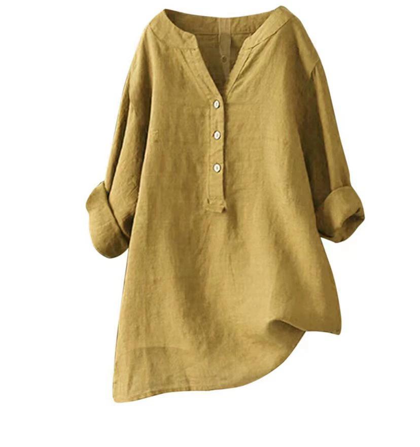 Vintage Casual Shirts for Women Spring Summer Casual Loose Long Sleeve Shirt Ladies Oversize V-Neck Blouse Tunic Tops