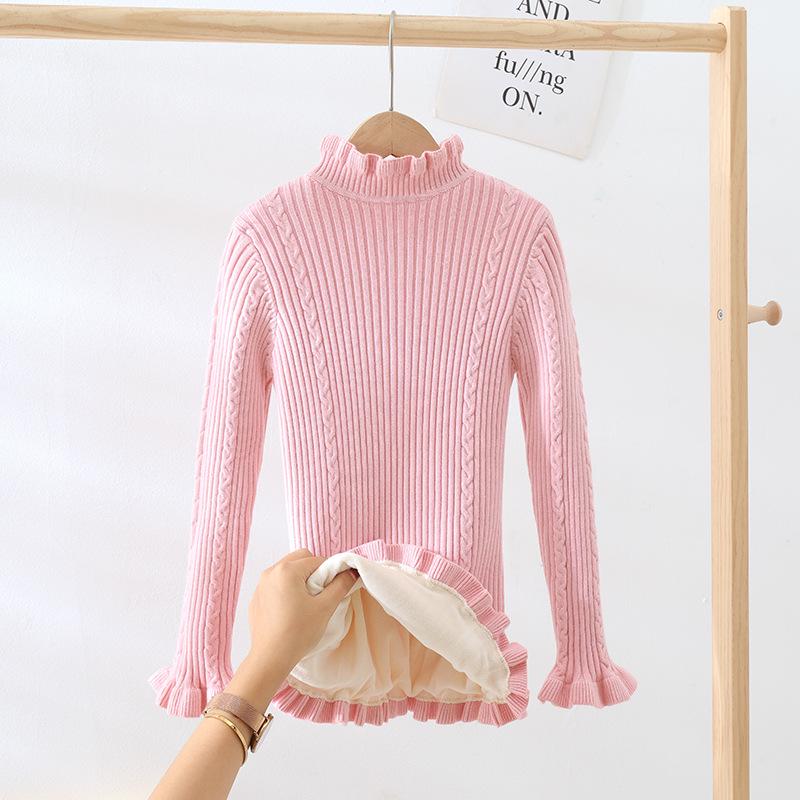 Dětský svetr pletený z jádrové příze v korejském stylu s vysokým límcem - podzimní/zimní pulovr pro střední a velké děti