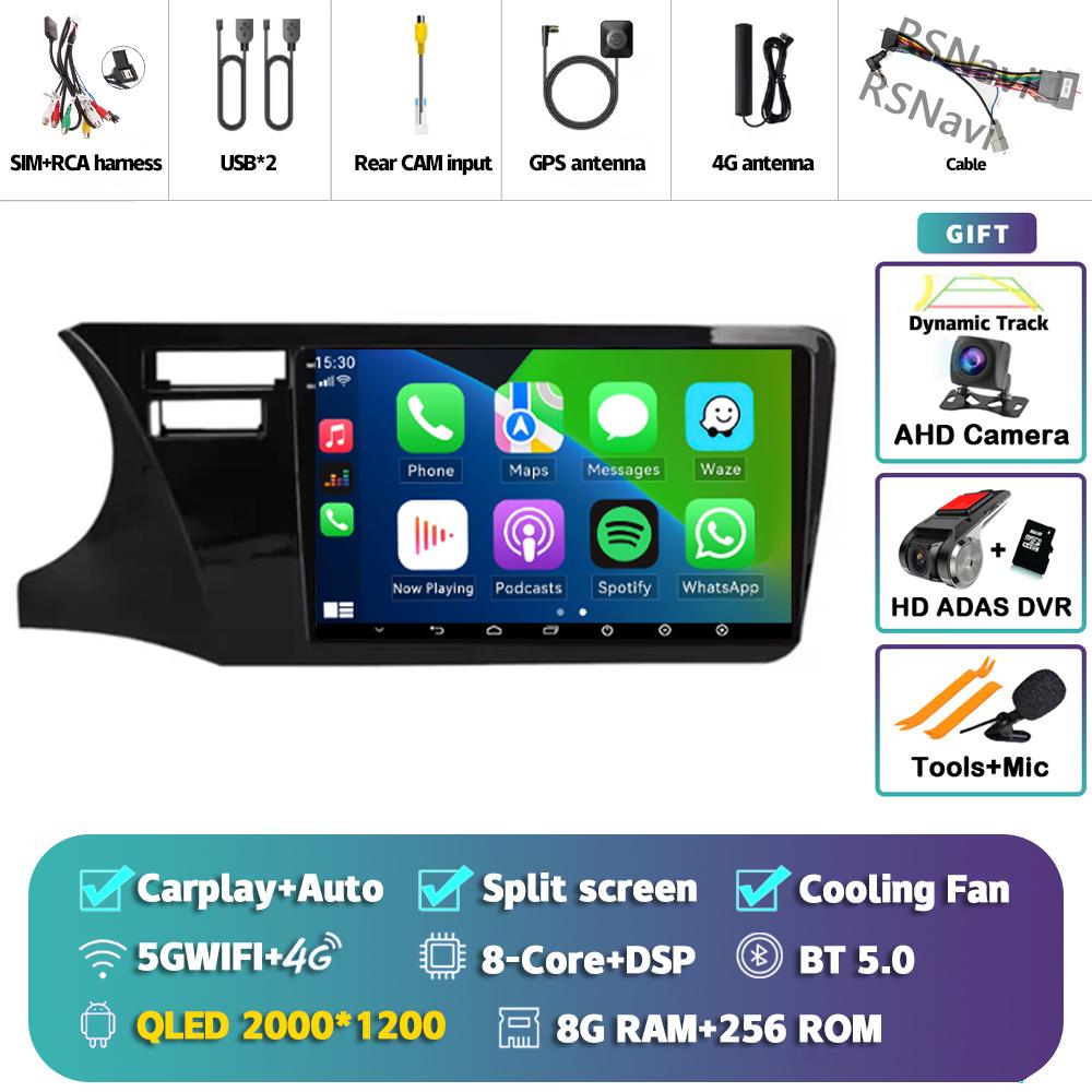 Android 14 Carplay Auto For Honda City 2014 - 2017 Car Radio Player Multimedia stereo Navigation 4G+WIFI Head Unit 2Din AI Voice