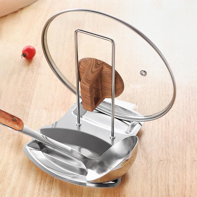 Stainless Steel Pan Pot Cover Stand Silver Color Soup Spoon Holder Drain Rack Stove Organizer Storage Kitchen Accessories