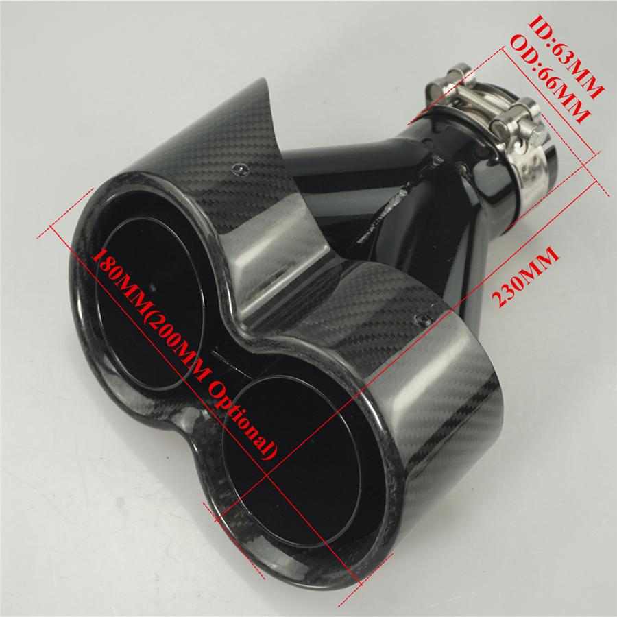 Universal Pair 63mm Inlet 3D Glossy 100% Real Carbon Fiber Car SUV Conjoined Dual Exhaust Pipe Tail Muffler Tip