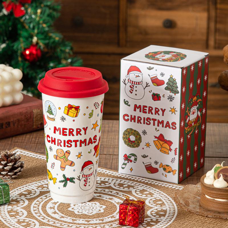 Christmas Souvenir Mug with Lid Mug Ceramic Mug Christmas Souvenir Coffee Mug Portable Mug