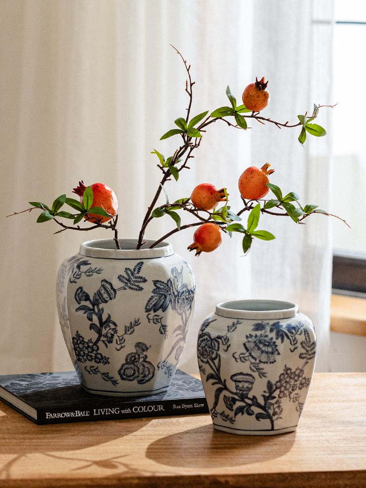 Blue and White Porcelain Octagonal General Jar Ceramic Vase Ornament Vintage Flower Arrangement Container Room Flower Vase New