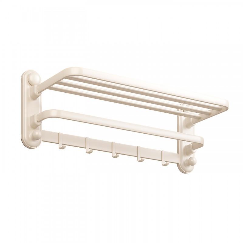 No Drill Bathroom Towel Rack Wall Mounted Folding Bath Shelf Storage