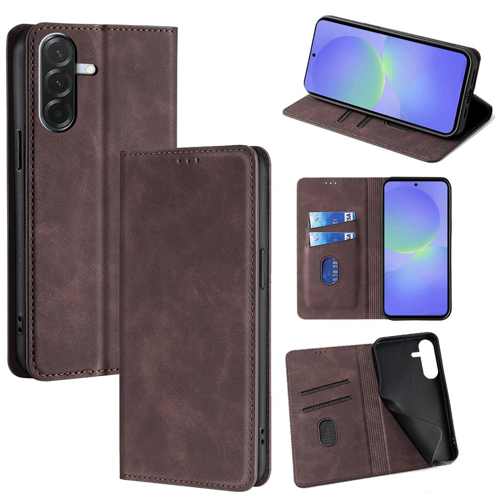 

For Samsung Galaxy A36 5G Case Card Holder PU Leather Magnetic Closing Phone Cover Dark Brown