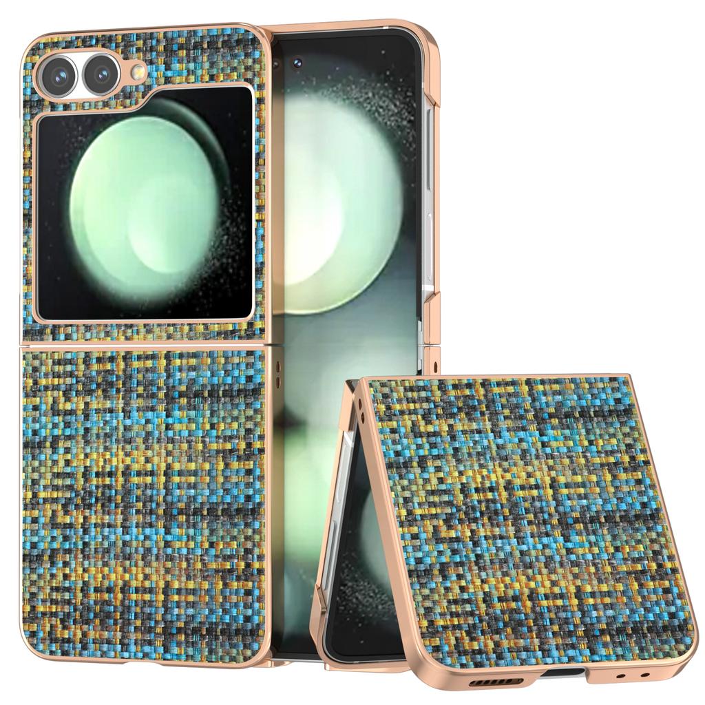 ABEEL For Samsung Galaxy Z Flip7 FE 5G/Z Flip6 5G Case Electroplating Edge Plaid Texture PU Leather+PC Phone Cover
