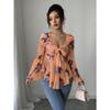 DAFIFY Women's Fashion Casual Spring Autumn Flower Pattern Print Long Sleeve V-Neck Blouses & Shirts
