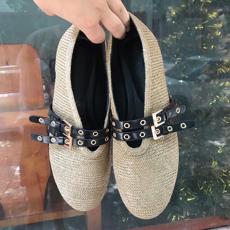 Fashion Hot Sale Loafers Women Cane Weave Flat Casual Shoes For Women Holiday Beach Shoes Mules Summer Slip On Outdoor Flat Shoes Lady