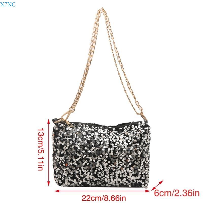 X7XC Sequins Crossbody Bag for Women Chain Strap Shoulder Bag Small Messengers Bag