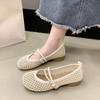 Fashion Slip-on Chunky Single Mary Jane Women's Sandals 2025 New Summer French Cutout Woven Low Heel Mesh Shoes