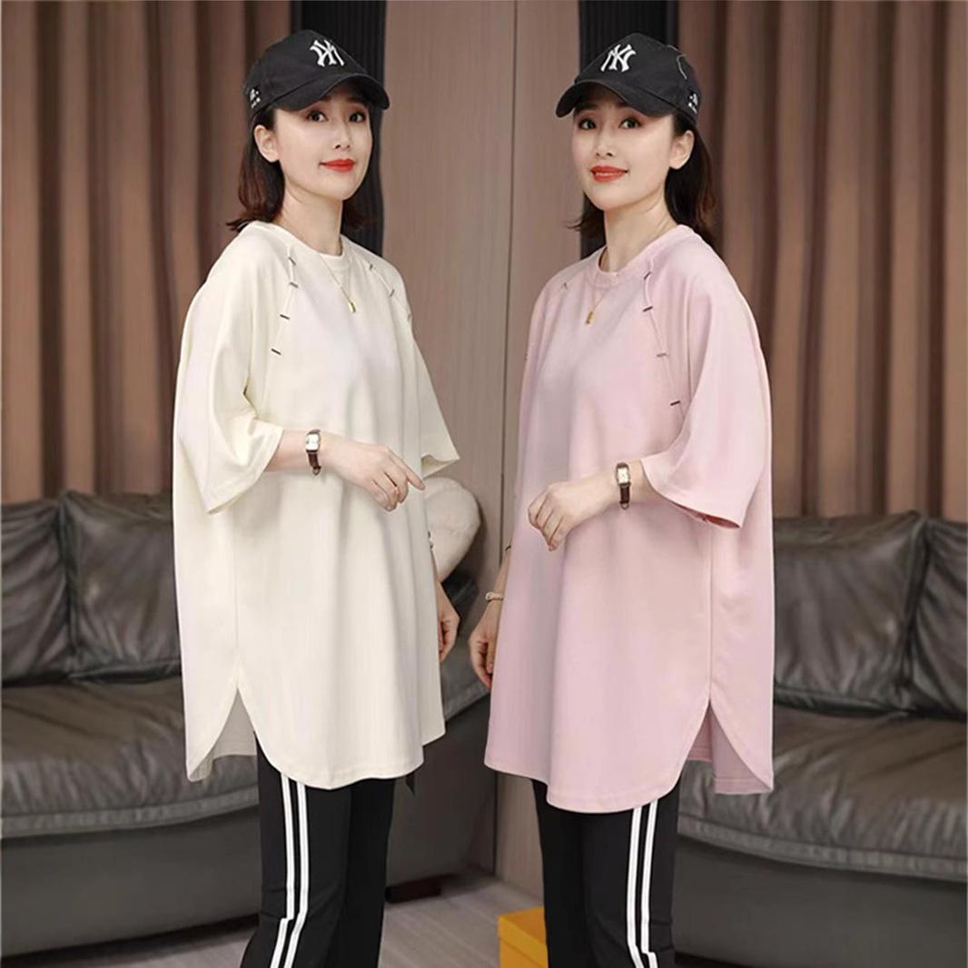 

Women s 2025 Spring/Summer Solid Color Casual Oversized T-Shirt One Size