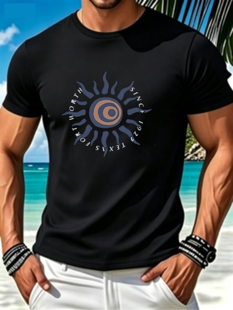 Unisex Summer Crew Neck T Shirt Retro Sun Eye Graphic Short Sleeve Tee Beach Streetwear White Basic Top Male Daily Vacation Wear