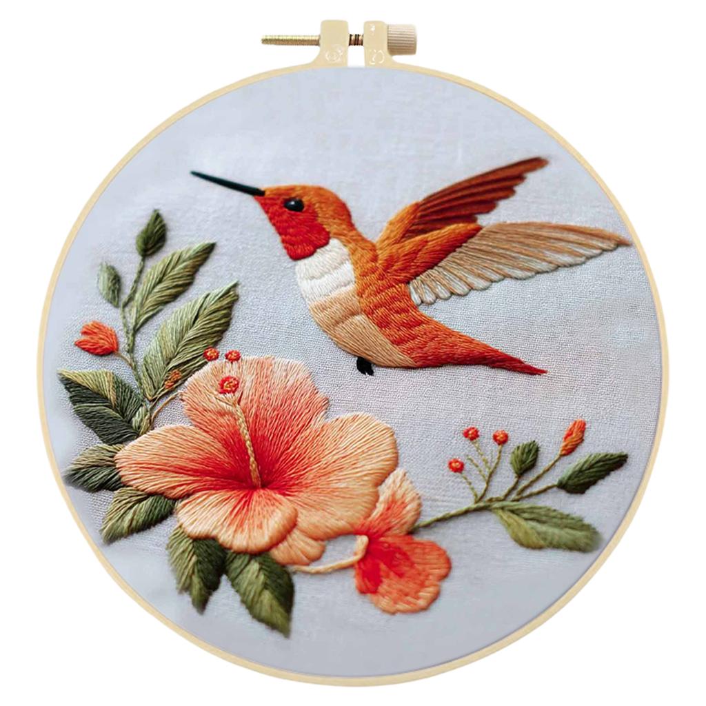 DIY Hummingbird Embroidery Set for Craft Lover Hand Stitch Printed Cross Stitch Set with Embroidery Hoop and Instructions