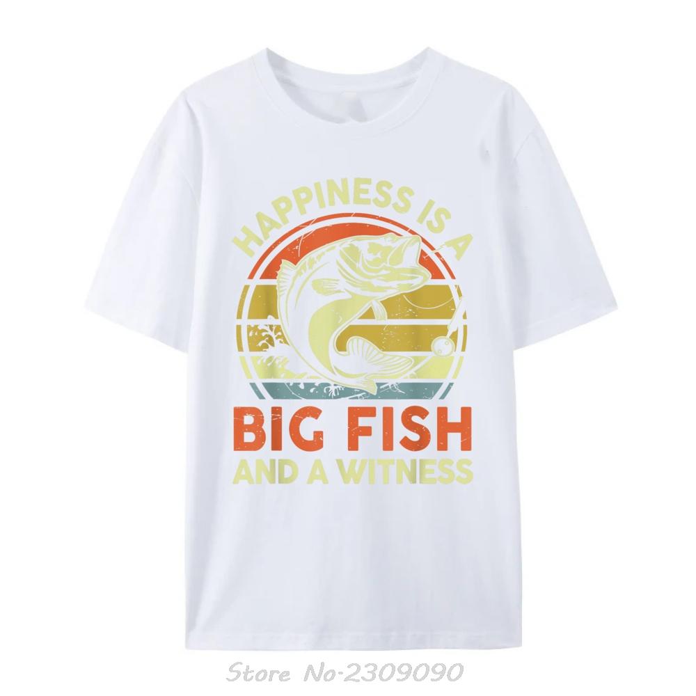 Mens Fishing Tees Happiness Big Fish Witness Funny Bass Dad Grey Shirt Graphic TShirt Vintage Oversized Tshirt Cotton T Shirt S