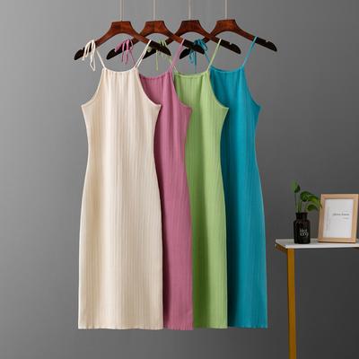 Women's Summer High Waist Closure Slim Appearance Solid Color Simple Design Sense Thin Knitted Suspended Dress