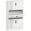 Shoe Cabinet, 3 Drop-Down Doors, Wooden Shoe Storage, for 18 Pairs, 63x24x117cm, White