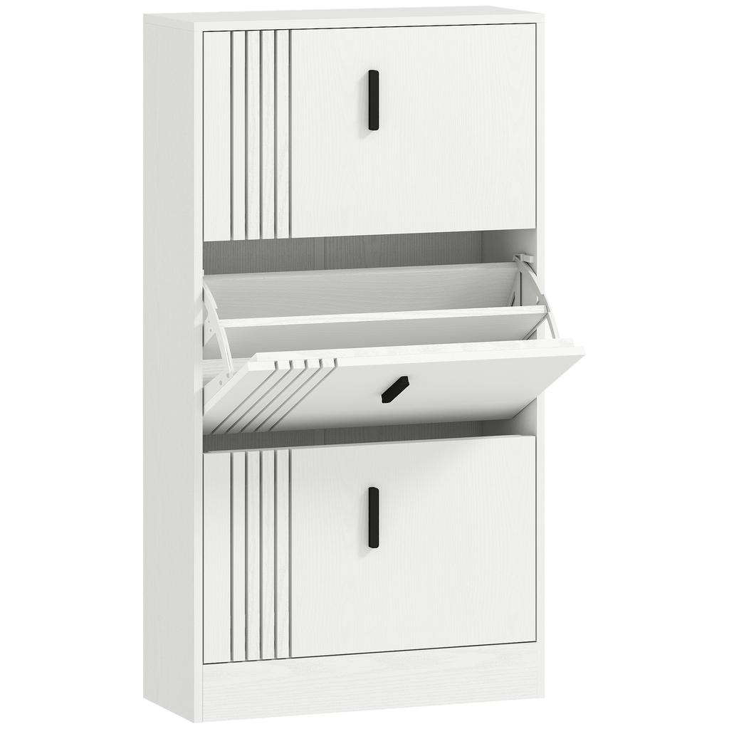 Shoe Cabinet, 3 Drop-Down Doors, Wooden Shoe Storage, for 18 Pairs, 63x24x117cm, White