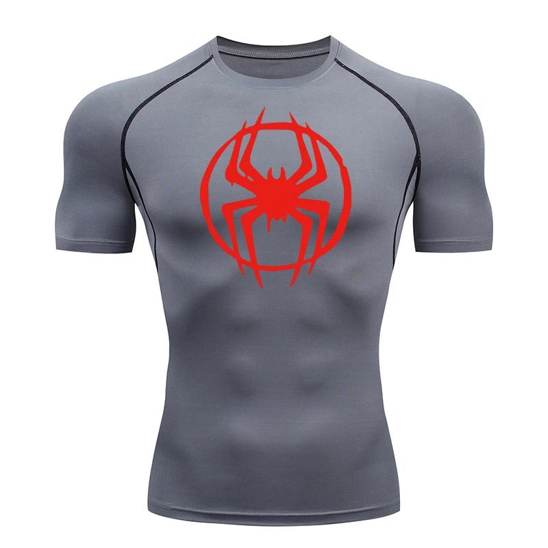 Spider Graphic Compression Shirts for Men Gym Workout Running Tshirt Summer Athletic Quick Dry Tees Tops Short Sleeve Rash Guard
