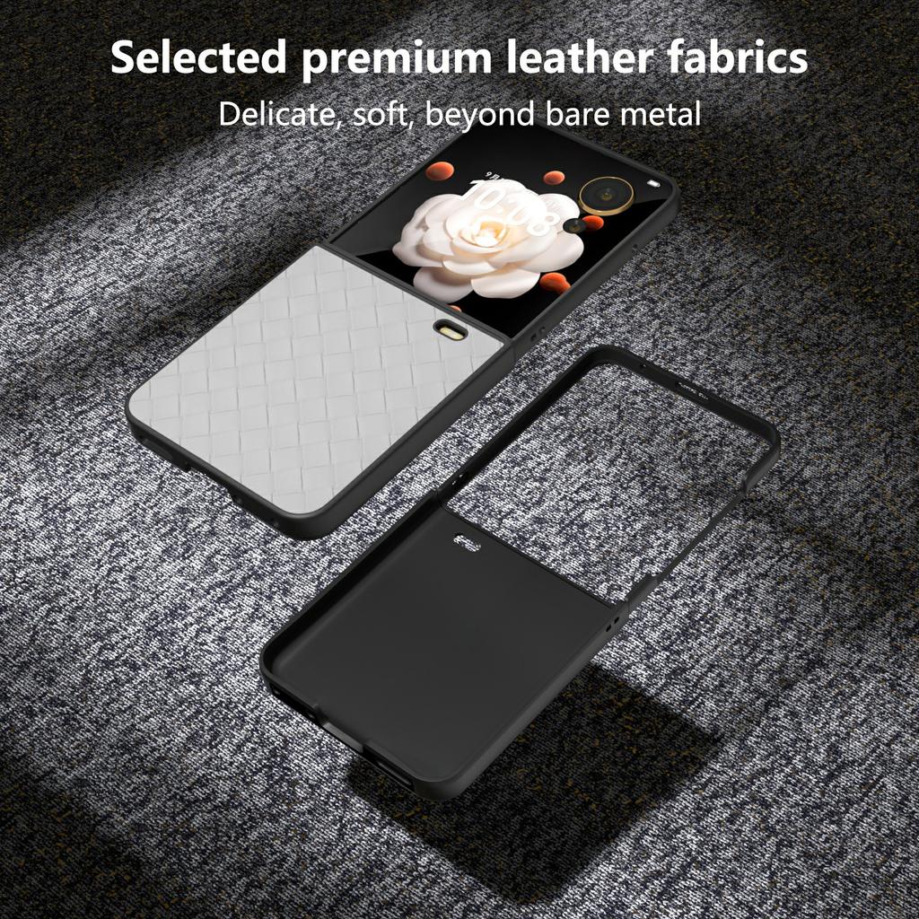 For Honor Magic V Flip 5G Case Woven Texture PU Leather+PC Protective Phone Cover
