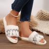Mode Böhmen Strass Quaste Pelzig Indoor Hausschuhe Damen 2025 Winter Warm Kurzer Plüsch Rutschfest Hauspantoffeln Weiß Baumwolle Pantoletten