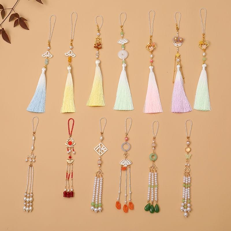 Chinese Style Brooch for Traditional Clothing Handmade Cheongsam Pendant with Long Fringes Waist Hanging Ornament