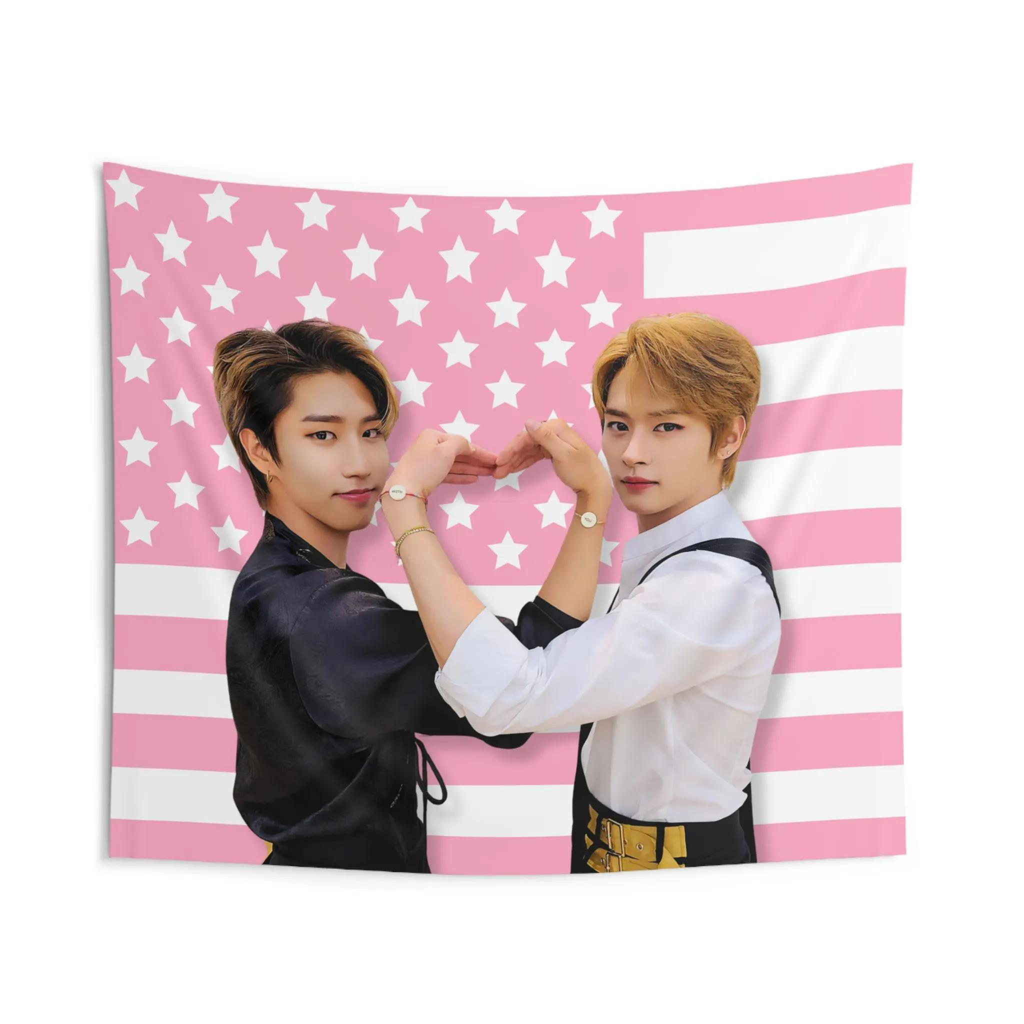 Skz Minsung American Flag Banner Concert Background Cloth Tapestry Idol Furniture Bedroom Room Decoration Concert Party 74x94cm(29x37in)