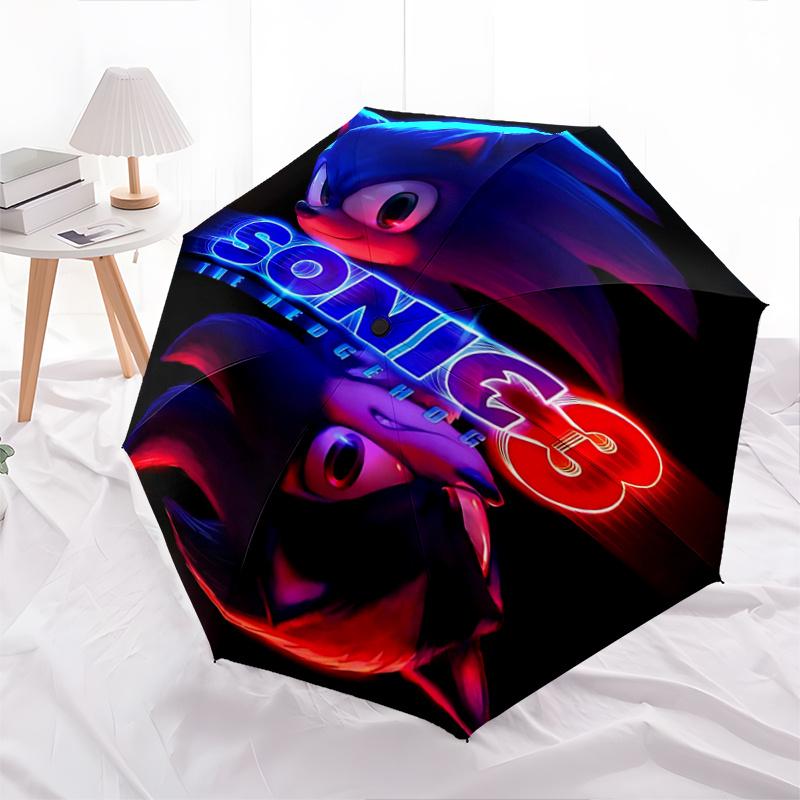 

1pc Sonic the Hedgehog 3 Theme Automatic Opening and Closing Umbrella, Lightweight 3-Fold, With Cute Cartoon Characters, Suitable for Home, Outdo