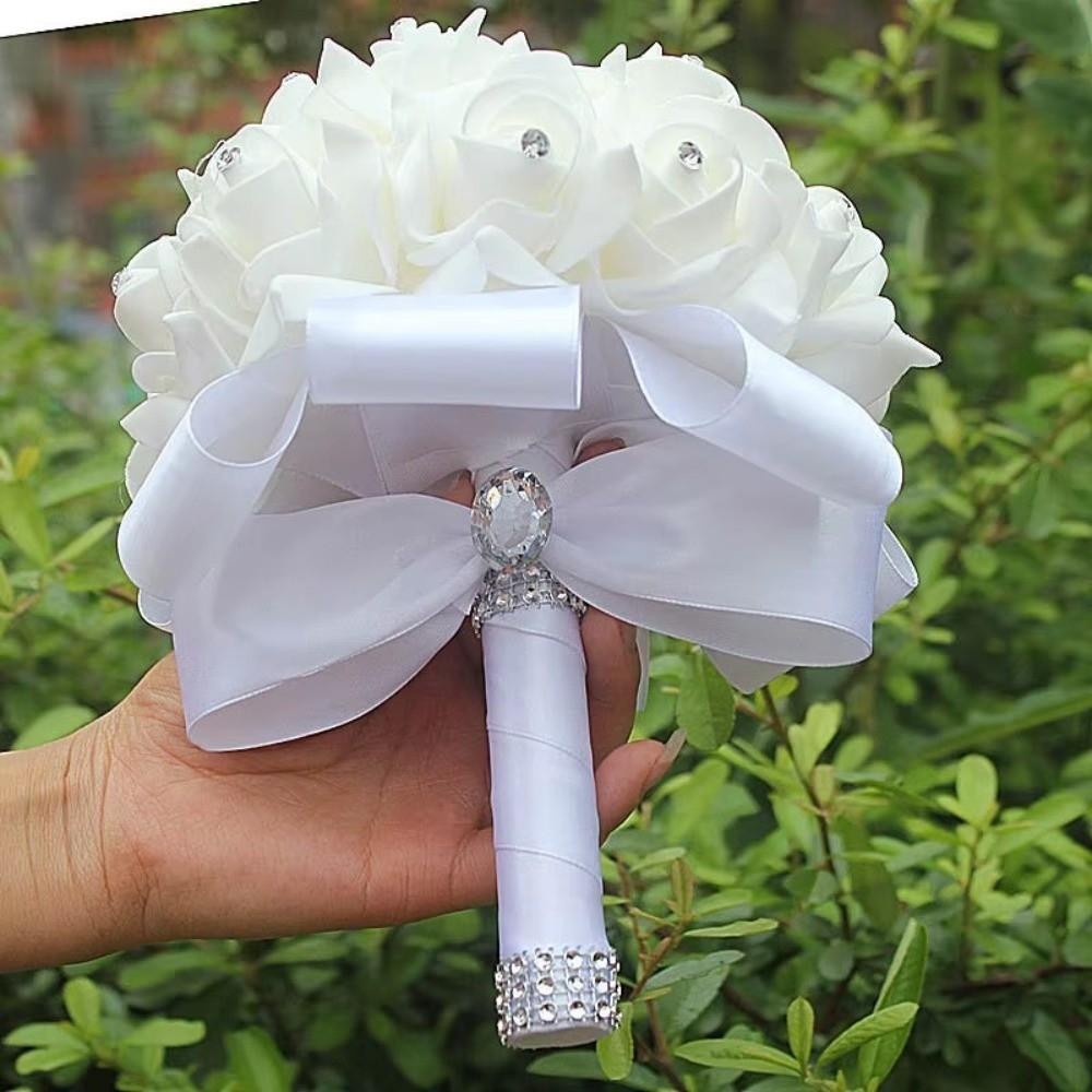 Romantic Bridal Wedding Bouquet Satin Artificial Rose Flower Rose Flower Bouquet  Bridal Wedding