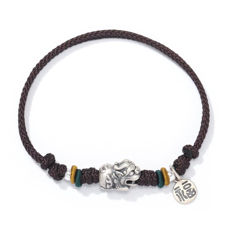 Chinese Style S925 Silver Pixiu Hand-Woven Bracelet for Couples - Fu Brand Women's National Style Qixi Gift Rope