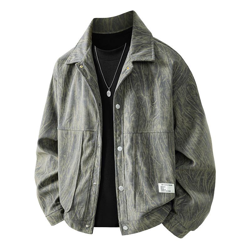 New Arrival Men's Plus Size Corduroy Jacket: XL Loose Fit, Trendy Lapel Shirt Style
