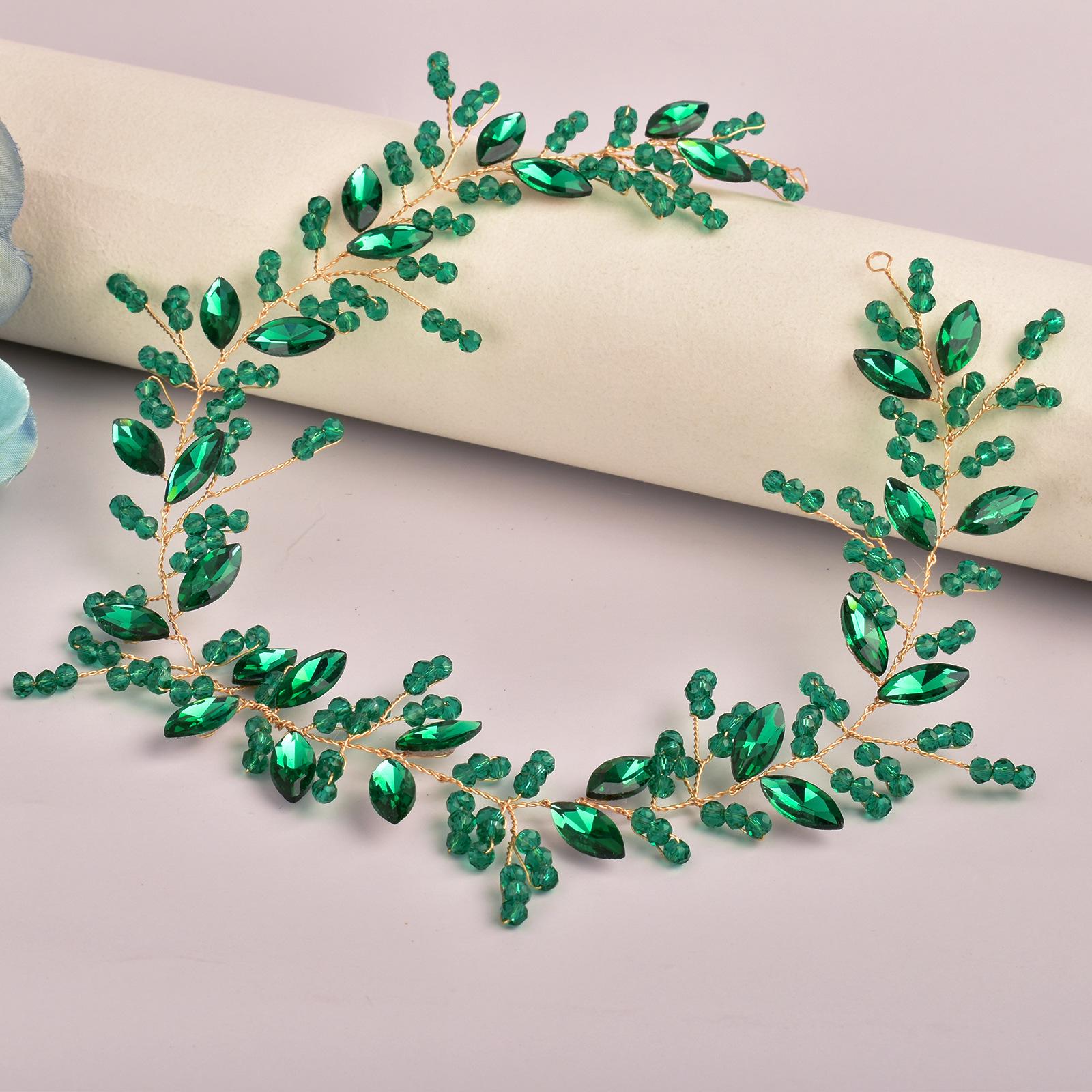 

Ручная работа Хрустальная повязка на голову с горным хрусталем для свадеб и вечеров (DZ136) зелёный