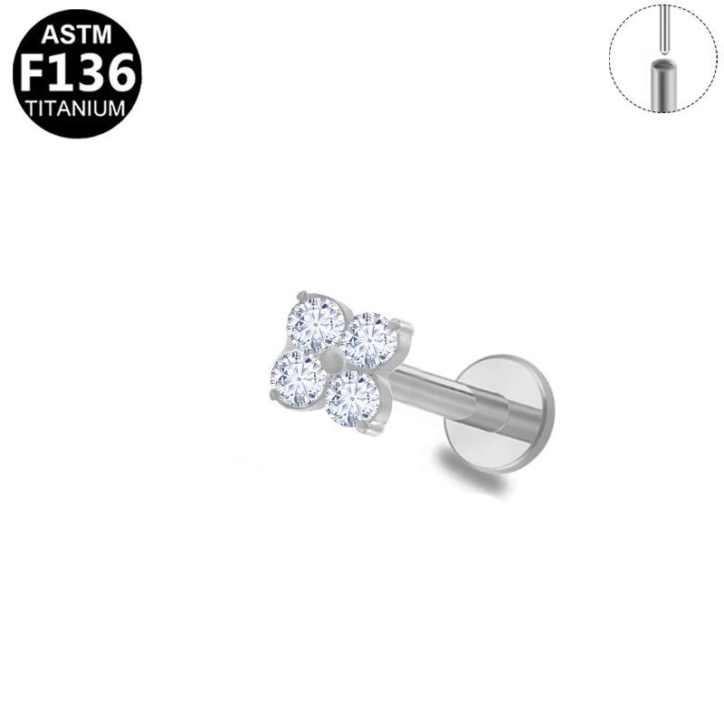 Titanium Alloy Lip Stud with Zirconia Inlay - European American Design G23 Piercing Earring Stud