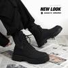 Martin Boots Men's Black High-top Leather Shoes 2 New Medium-top Locomotive Boots Boys Heightening Leather Boots