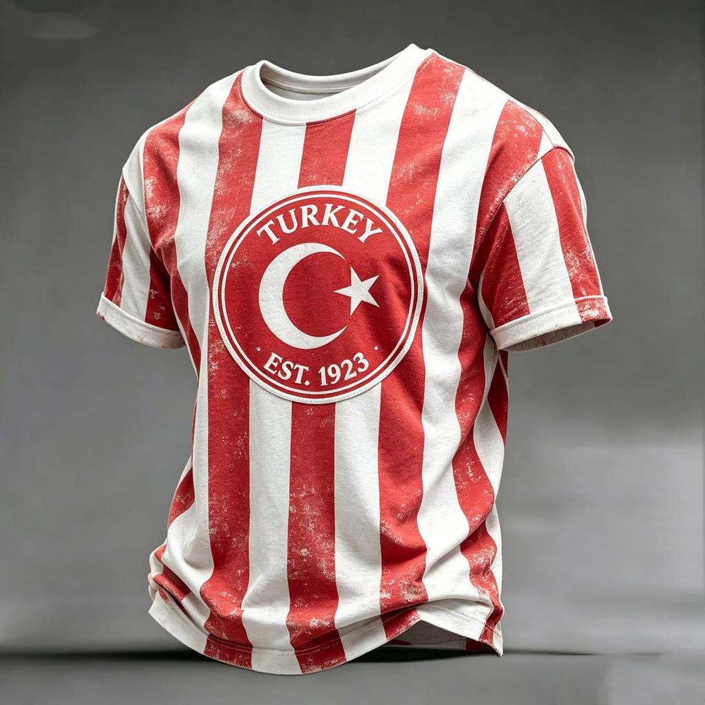 Men's Casual Crew Neck Short Sleeve Pullover T-Shirt Football Print World Cup Fan Apparel Turkey 2026 Supporter Top