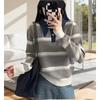Women S Korean Retro Color Block Striped Pullover Sweater