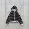 Reversible Plaid Letter Hooded Zip Sweatshirt Vintage Casual Men Women Loose Fit Winter Wear