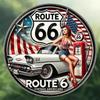 Vintage Route 66 Metal Tin Sign 8 Inch Round Car Wall Decor