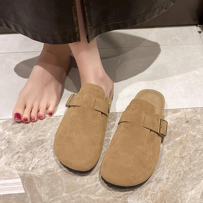 Fashion Autumn Women's Flat Cork Clogs Shoes Fashion Closed Toe Suede Platform Slippers for Women Outdoor Casual Slides Shoes Zapatos